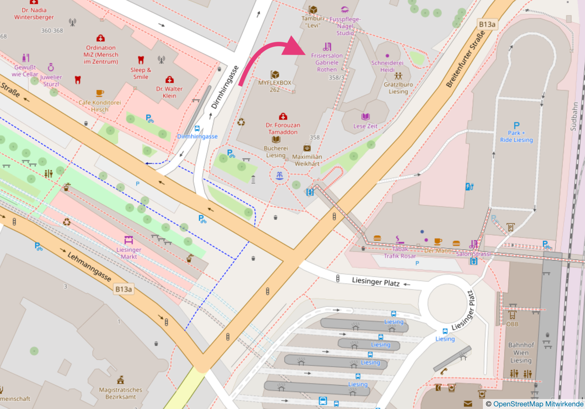 Lageplan: Friseursalon Gabriele Rothen, Breitenfurter Straße 358, 1230 Wien-Liesing (OpenStreetMap)